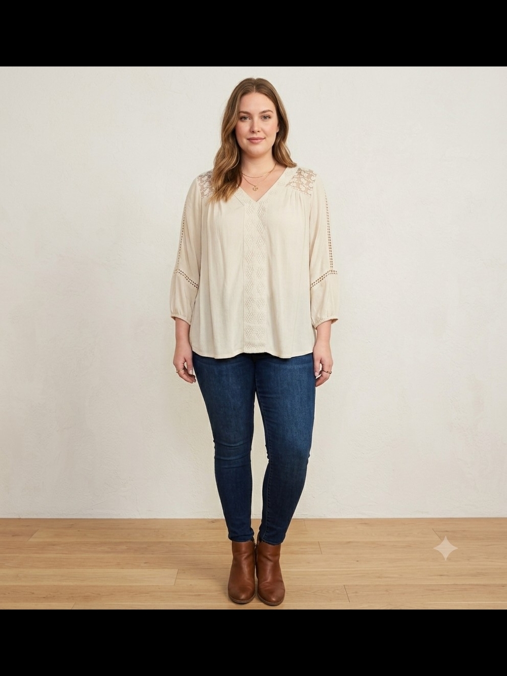 Style & Co. Cream Crochet Lace Boho V Neck Peasant Blouse – XXL